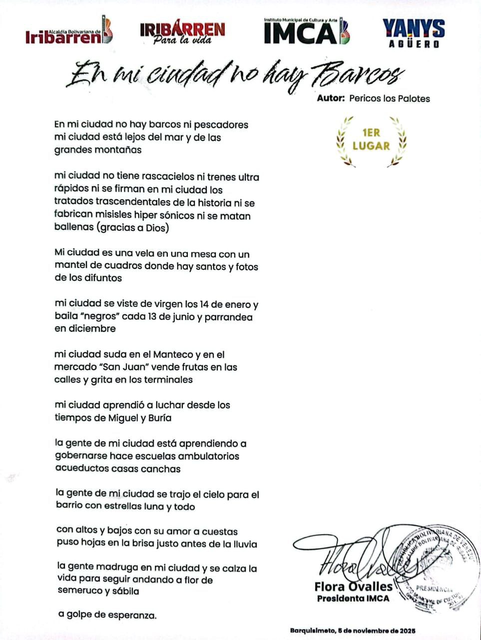 Douglas Chourio y su poema «Versos al Viento», primer lugar del concurso Versos Urbanos